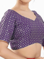 Joban Fashion Brinjal Silk Padded Blouse With Sweetheart Neck Elbow Sleeves - Distacart