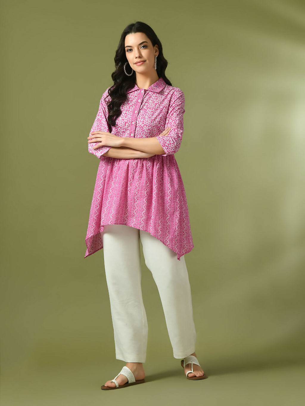 Myshka Women's Pink Embellished Cotton Gathered Party Empire Top