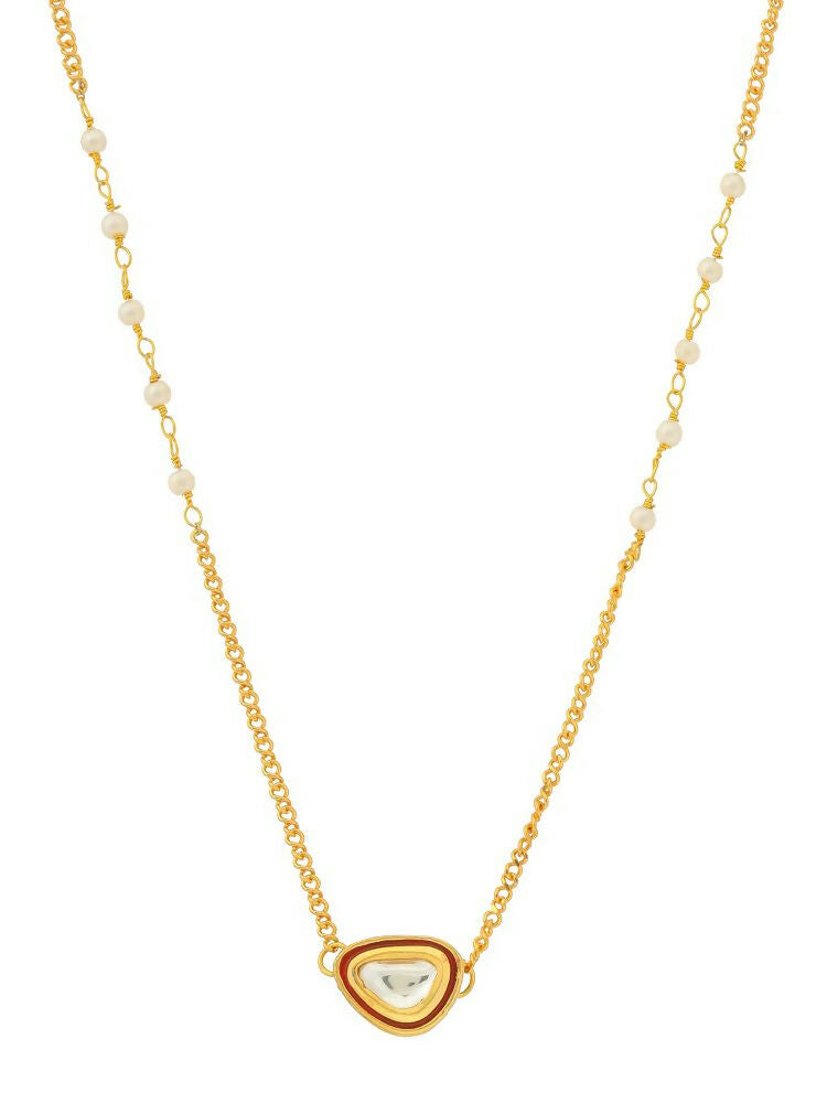 Gold Plated Kundan Necklace - Ruby Raang