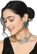 Mominos Fashion Johar Kamal Silver-Plated Brass Finish Mirror Work Choker For Women - Distacart