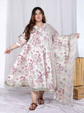 Miravan Women's Plus Size Light Pink Floral Printed and Anarkali Kurta with Dupatta