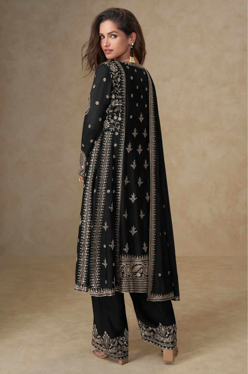 Anaita Black Chinon Silk Stitched Suit with Embroidery & Sequence Work - Distacart