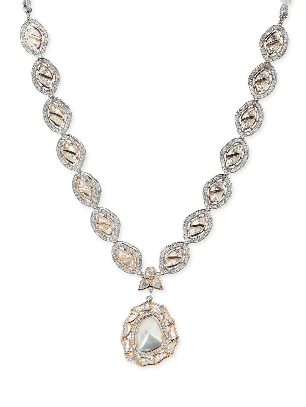 Silver Tone Kundan and Diamond Neckpiece- Ruby Raang