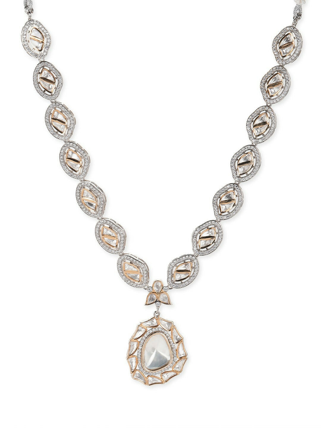 Silver Tone Kundan and Diamond Neckpiece- Ruby Raang