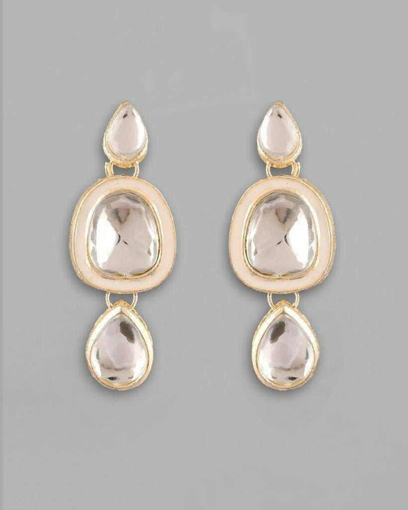VOJ Kundan Studded Silver Plated White Color Jewellery Set with MaangTikka