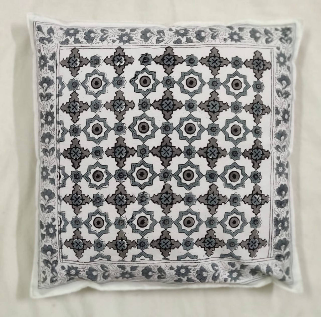The Decor Nook Grey Jaal Print With Grey Border Cushion Cover