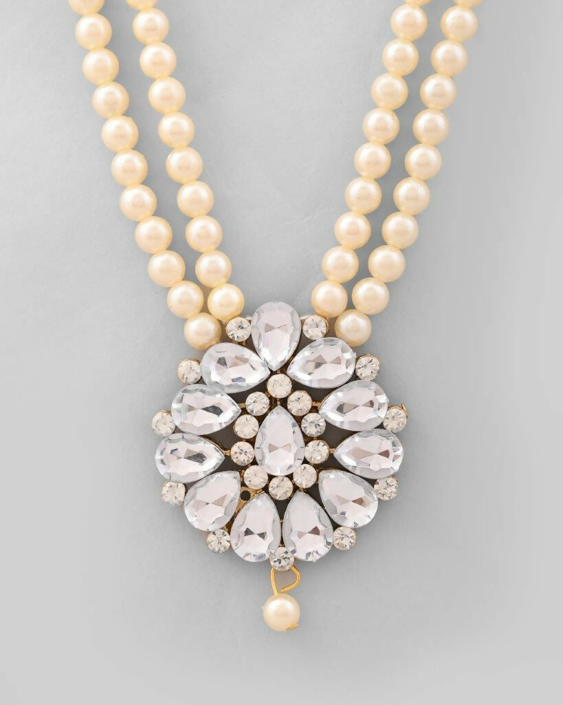 VOJ Gold-Polished Kundan Studded Pearl Long Necklace And Earrings Set