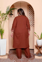 Miravan Womens Plus Size Embroidered Cotton Kurta with palazzo & Dupatta Set