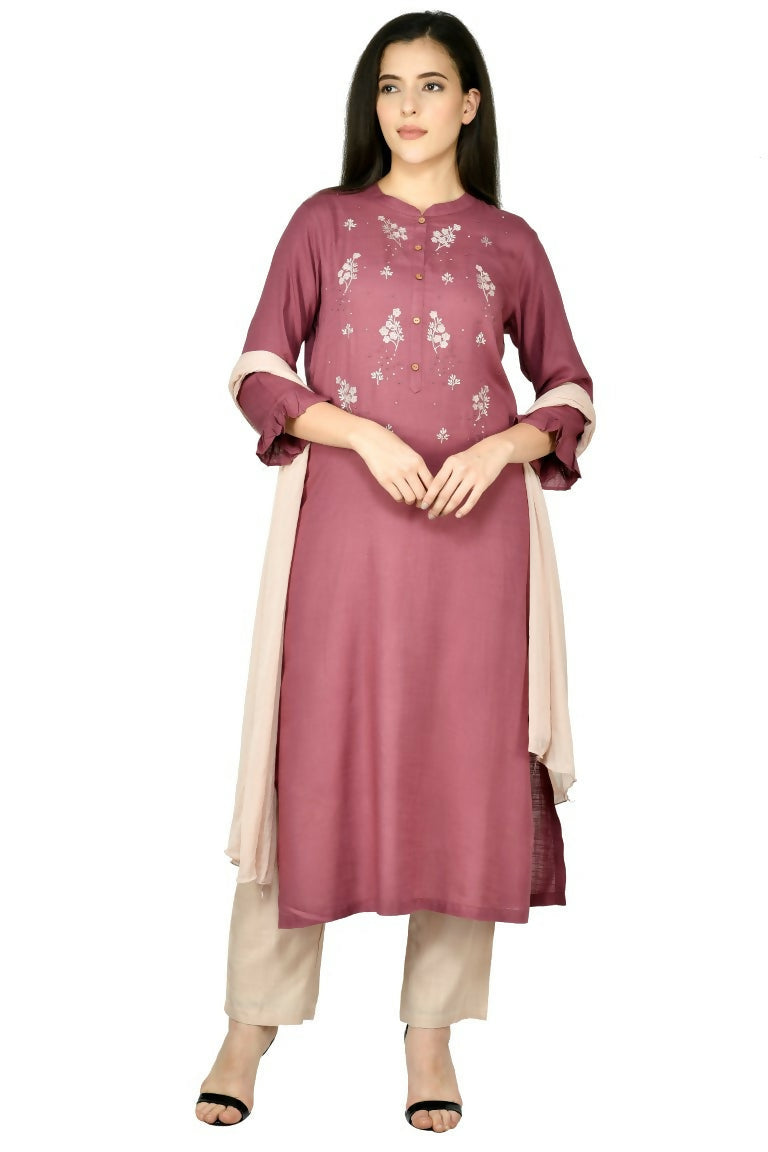 Joban Fashion Wine Cotton Rayon Kurta Set