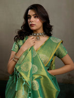 Shree Shyam Fashion Green Tissue Silk Saree - Distacart