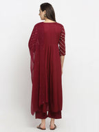 Rudra Bazaar Wine Angrakha Style Flared Anarkali Kurta with Pyjamas & Dupatta - Distacart