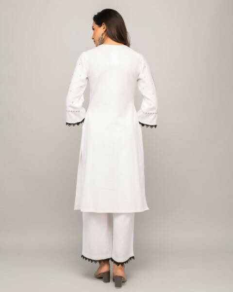 Indian Clothing FIORRA Women's White Cotton Straight Kurta Palazzo Set