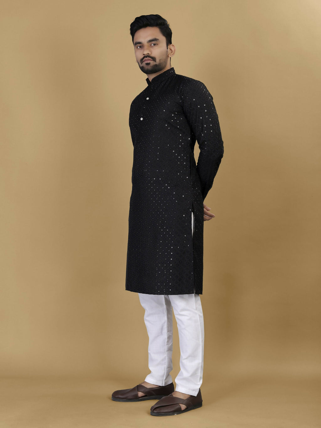 Anaita Black Embroidered Rayon Straight Kurta