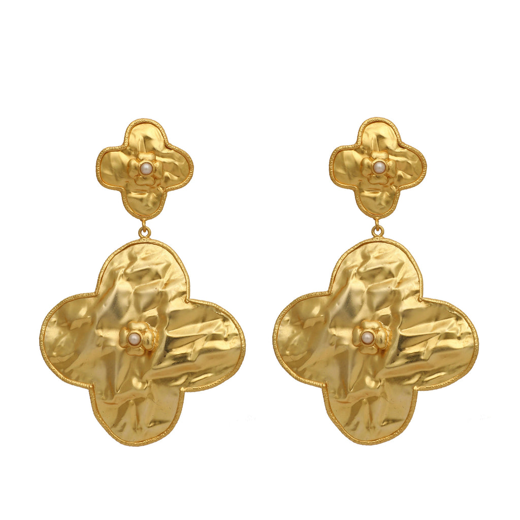 Nuyug 18k Gold-Plated Contemporary Molten Metallic Finish Floral Drop Dangler Earrings - Distacart