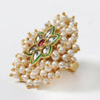 Mominos Fashion Joharkamal Gold-Polished with Pearls Adjustable Finger Ring