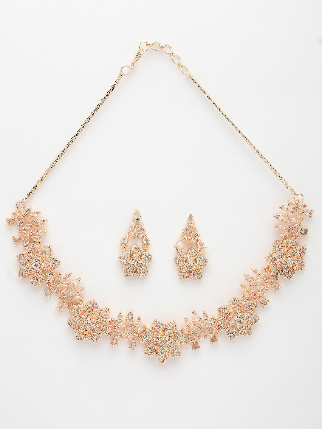 NVR Women's Rose Gold-Polished American Diamond-Studded Handcrafted Jewellery Set