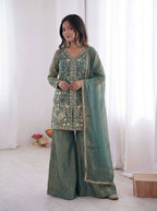 Teeya Creation Teal Color Fendy Silk Embroidery Work Wedding Wear Salwar Suit - Distacart