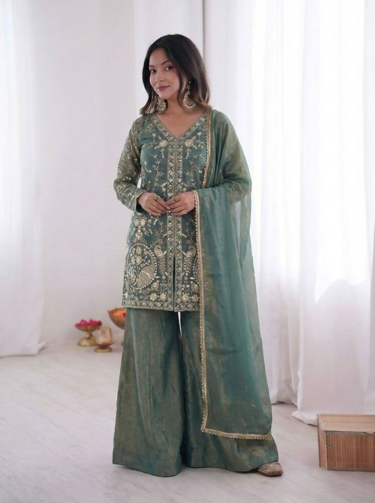 Teeya Creation Teal Color Fendy Silk Embroidery Work Wedding Wear Salwar Suit - Distacart