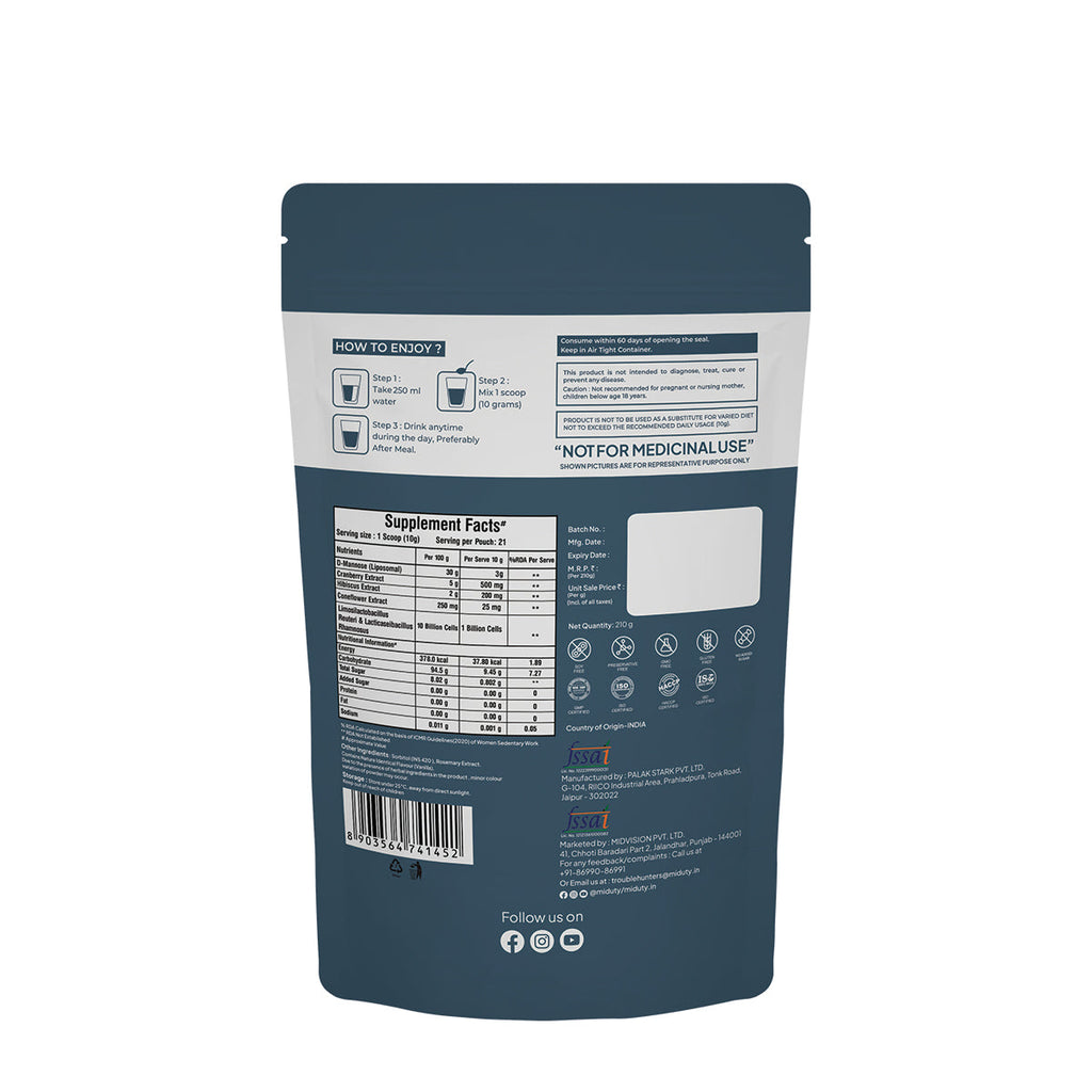 Miduty by Palak Notes UTI Relief with D-Mannose And Cranberry-Vanilla Flavor - Distacart