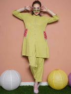 Women Republic Green Cotton Kurta Set With Embroidered Pockets - Distacart