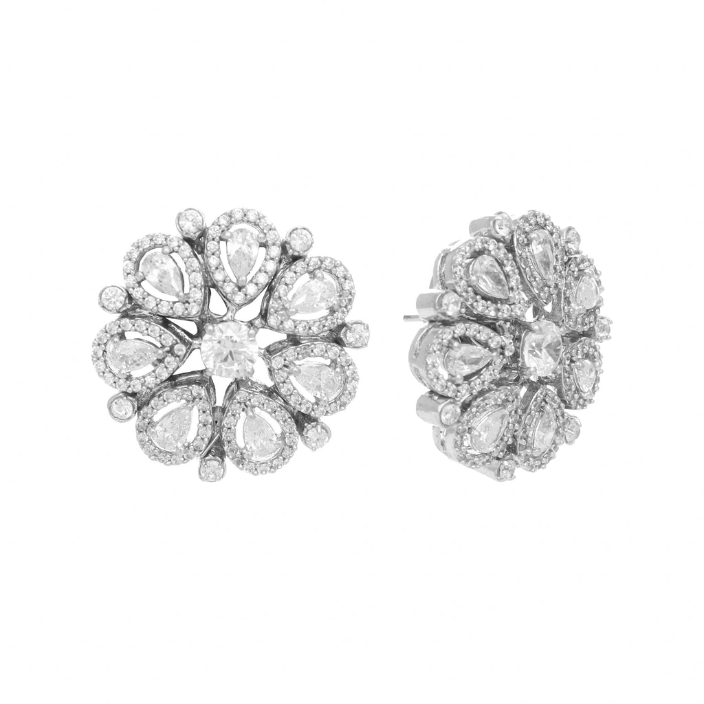 Nuyug Rhodium-Plated Zircon Studded Floral Statement Stud Earrings - Distacart