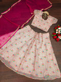 Jyoti Fashion Beautiful Peach Organza Silk Embroidered Kids Lehenga Choli Set