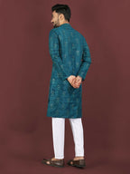 Anaita Teal Embroidered Silk Straight Kurta - Distacart