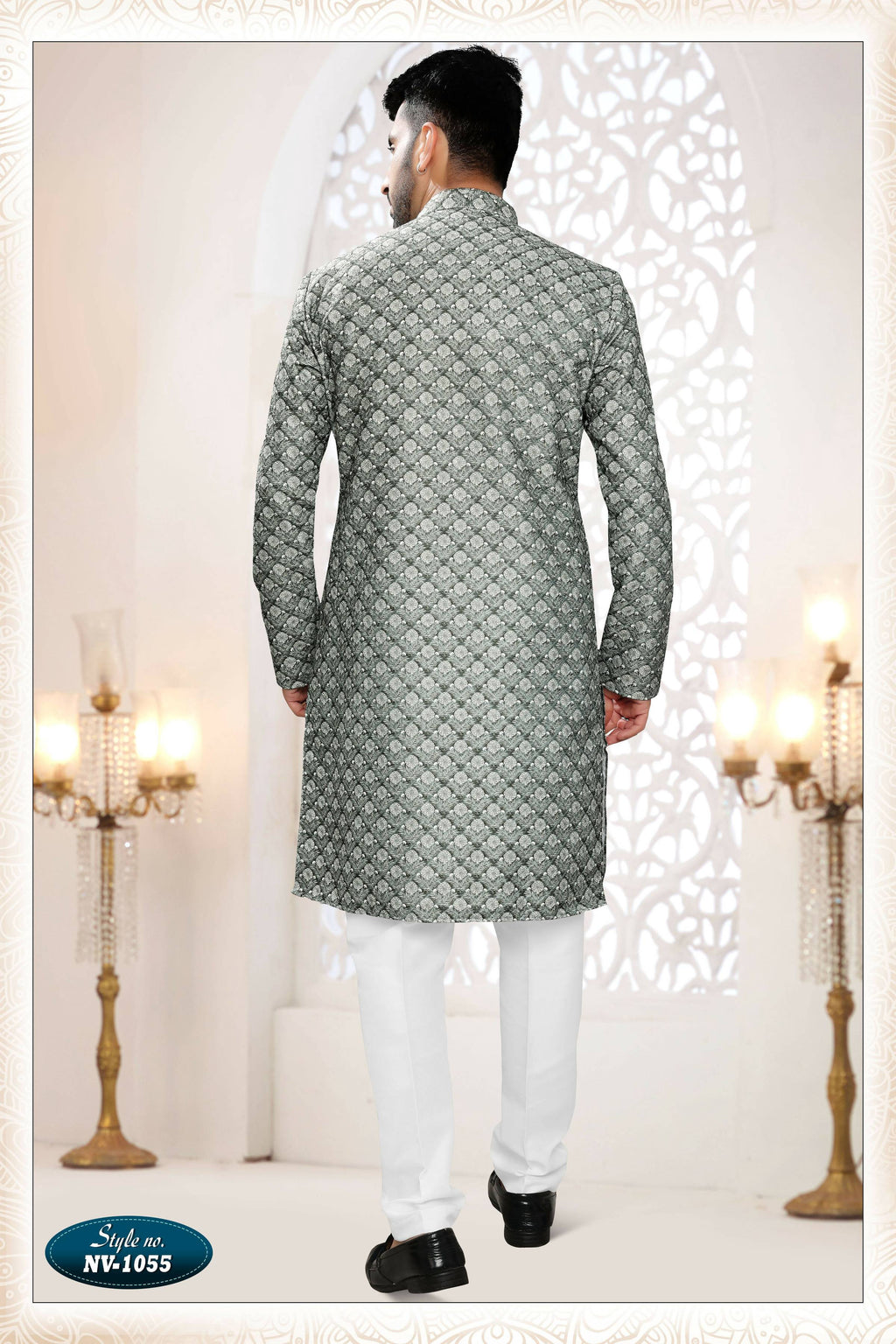 Joban Fashion Men's Green Straight Silk Thread Embroidery All Over Kurta Set