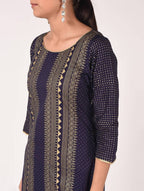 Cheera Hand Block Print Navy Color Straight Kurta