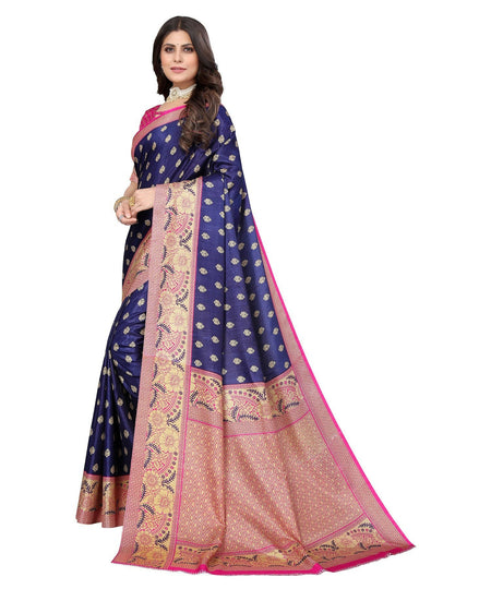 Vamika Navy Blue Printed Art Silk Saree
