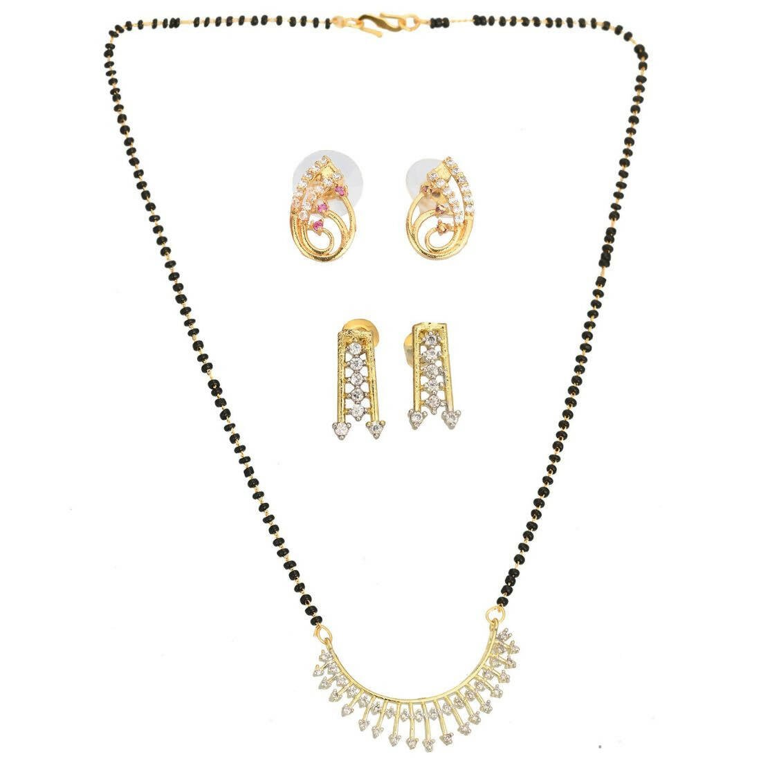 AanyaCentric Gold-Polished Mangalsutra with Pendant, 2 Pair Earrings