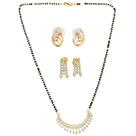 AanyaCentric Gold-Polished Mangalsutra with Pendant, 2 Pair Earrings