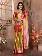 Anaita Golden Tissue Silk With Zari Weaving Saree With Blouse