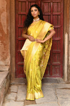 Joban Fashion Yellow Pure Katan Pure Handloom Banarasi Silk Saree