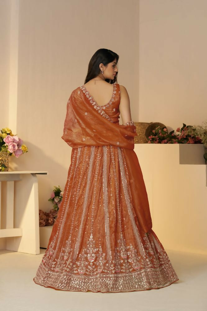 Kesar Fab Orange Jimmy Choo Hand_Woven Lehenga