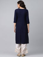 Yufta Women Navy Blue & White Solid Kurta with Palazzo