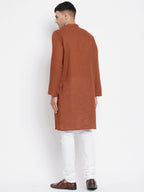 Even Apparels Brown Pure Cotton Men's Sherwani Kurta With Open Front - Distacart