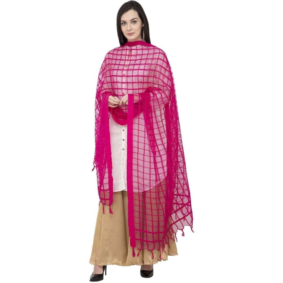 A R SILK Cotton Square Regular Dupatta Rani Color Dupatta or Chunni
