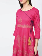 Aniyah Cotton Block Printed Angrakha Kurta Fuchsia (AN-132K)