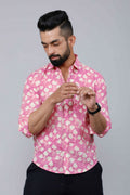 Miravan Men's Pink Print Comfort Cotton Festive Shirt