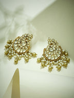 Nuyug 22K Gold-Plated Kundan Stone Studded & Pearl Drop Beaded Crescent Shaped Chandbalis - Distacart