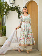 Functional Designer Sky Jam Silk Anarkali suit with Dupatta-Anbazaar - Distacart