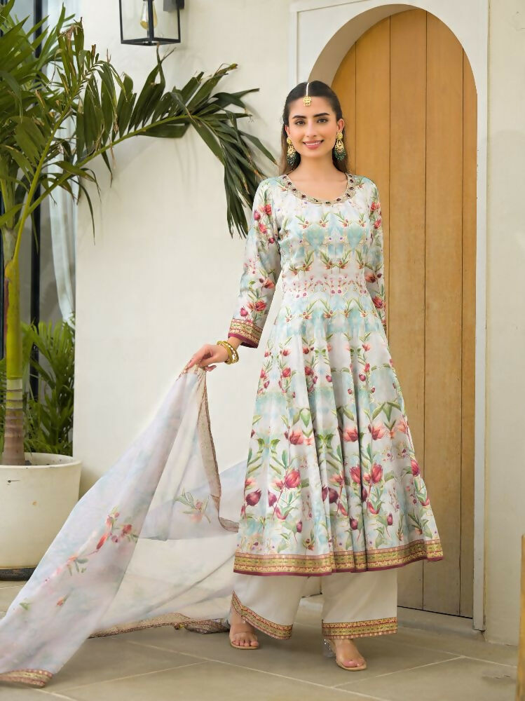 Functional Designer Sky Jam Silk Anarkali suit with Dupatta-Anbazaar - Distacart
