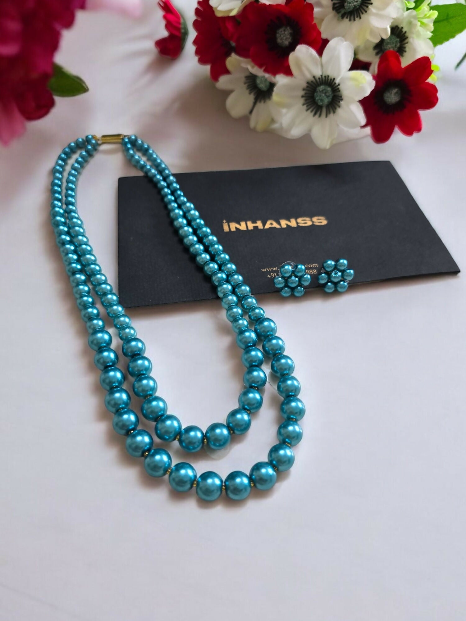 Inhanns Everyday Workwear Pearl Set (Double Layered Pearls) - Sea Blue