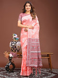 Shree Shyam Fashion Anaya Peach Linen Cotton Saree