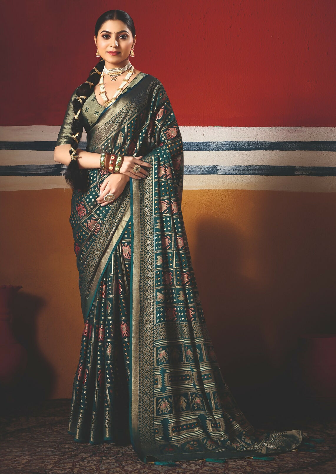 Joban Fashion Teal Blue Dull Moss Brasso Saree - Distacart