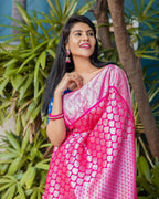 DEIANA'S Beautiful Designer Golden zari Soft Lichi Silk Saree - Pink