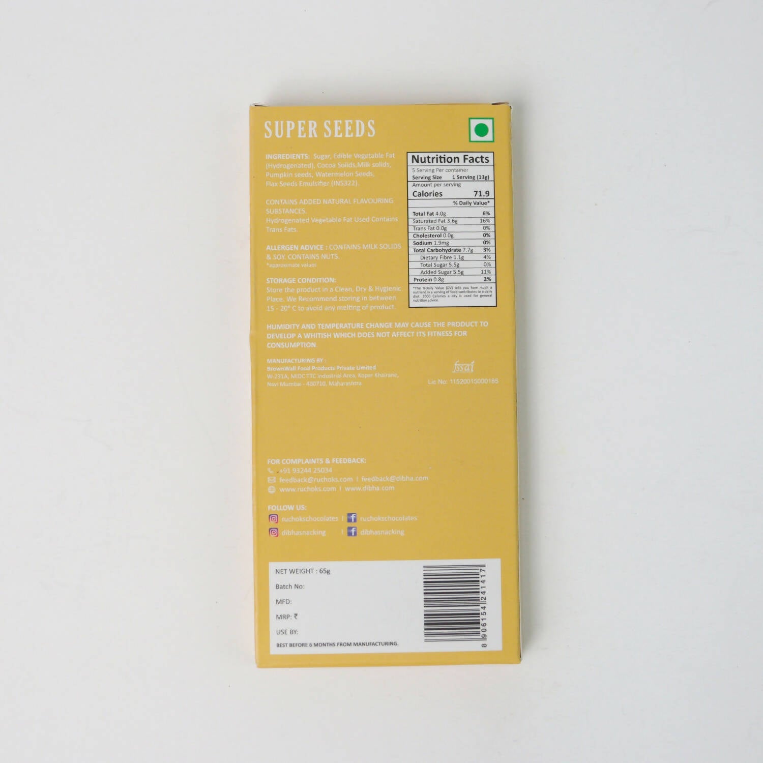 Dibha Ruchoks - Super Seeds Chocolate Bar