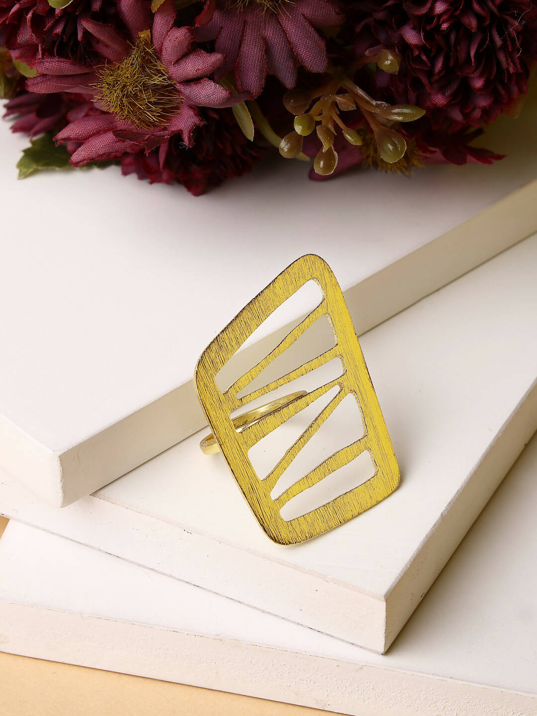 NVR Women Gold-Polished Solid Adjustable Finger Ring