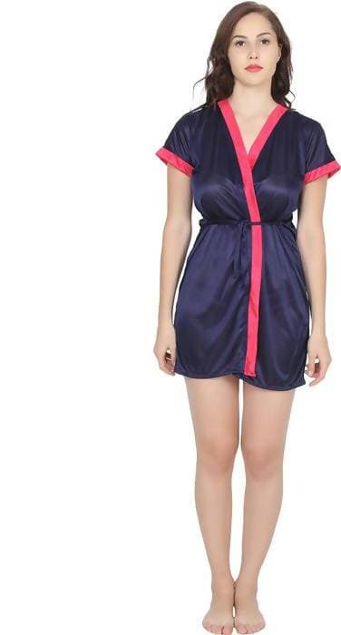 Ruhani HLSC Poly Satin Pink Navy Nighty Fits Bust (Ruhani-NT-03-FS)